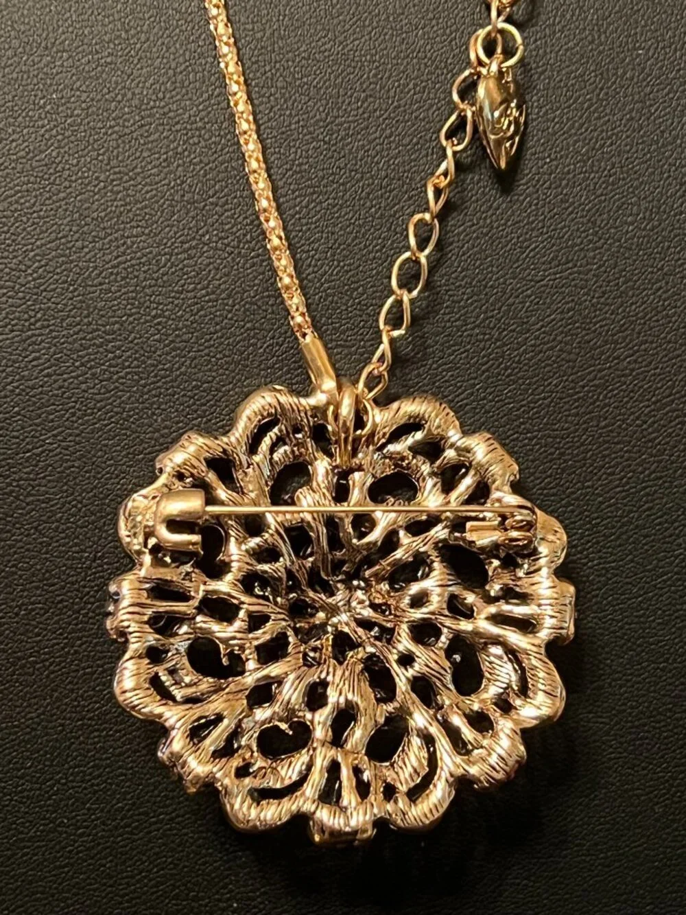 Multi-colored Rhinestone Goldtone Betsey Johnson Necklace/Pin (M018)